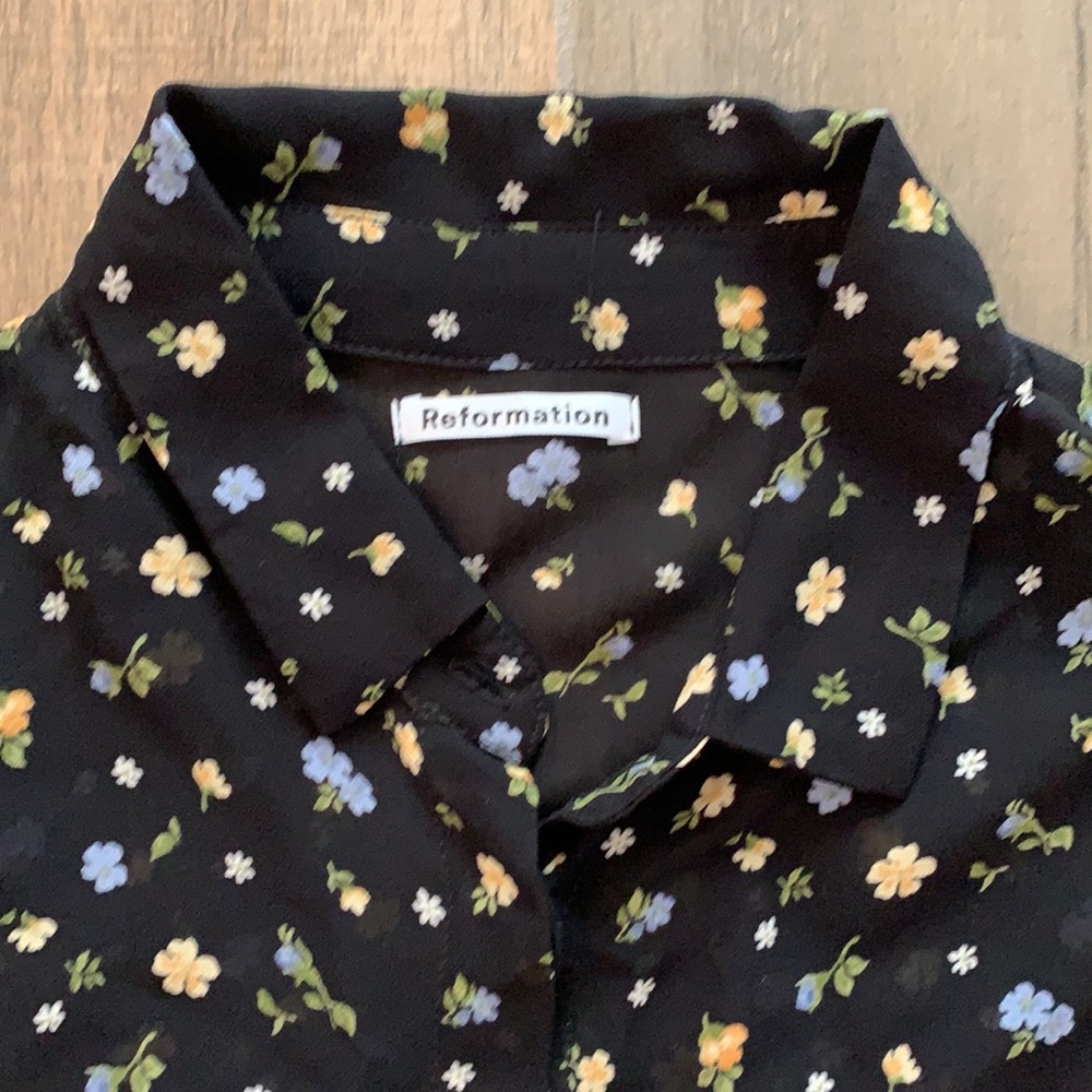 Reformation Black Sheer Floral Button-Up Blouse - Picture 6 of 7